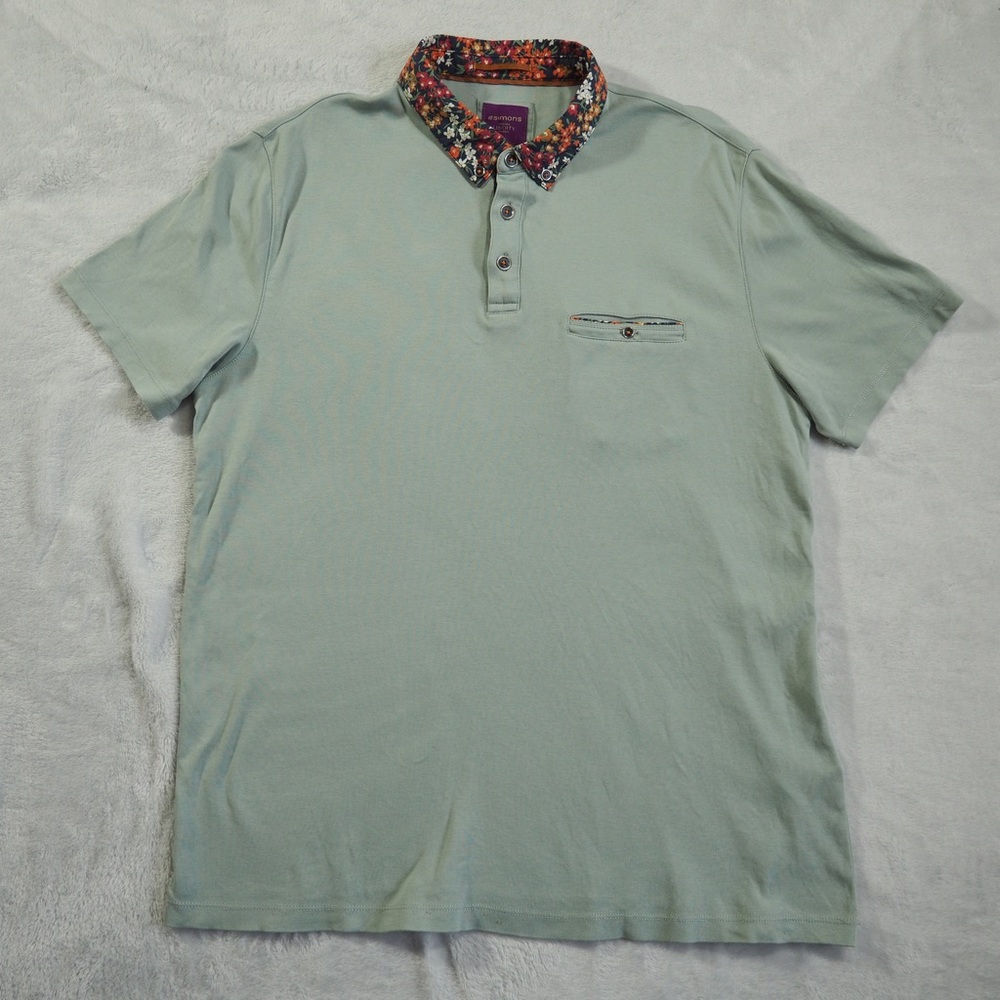Simons Sz L Liberty Fabric Light Green Polo Shirt men 100% Liquid Cotton